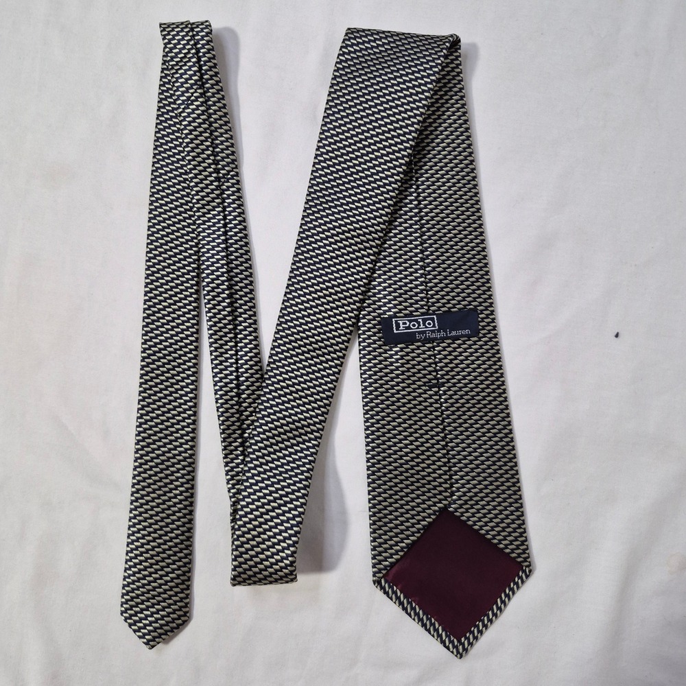 Vintage Polo Ralph Lauren Tie Mens Blue Gold Geometric Silk Luxury Designer USA - Picture 4 of 8
